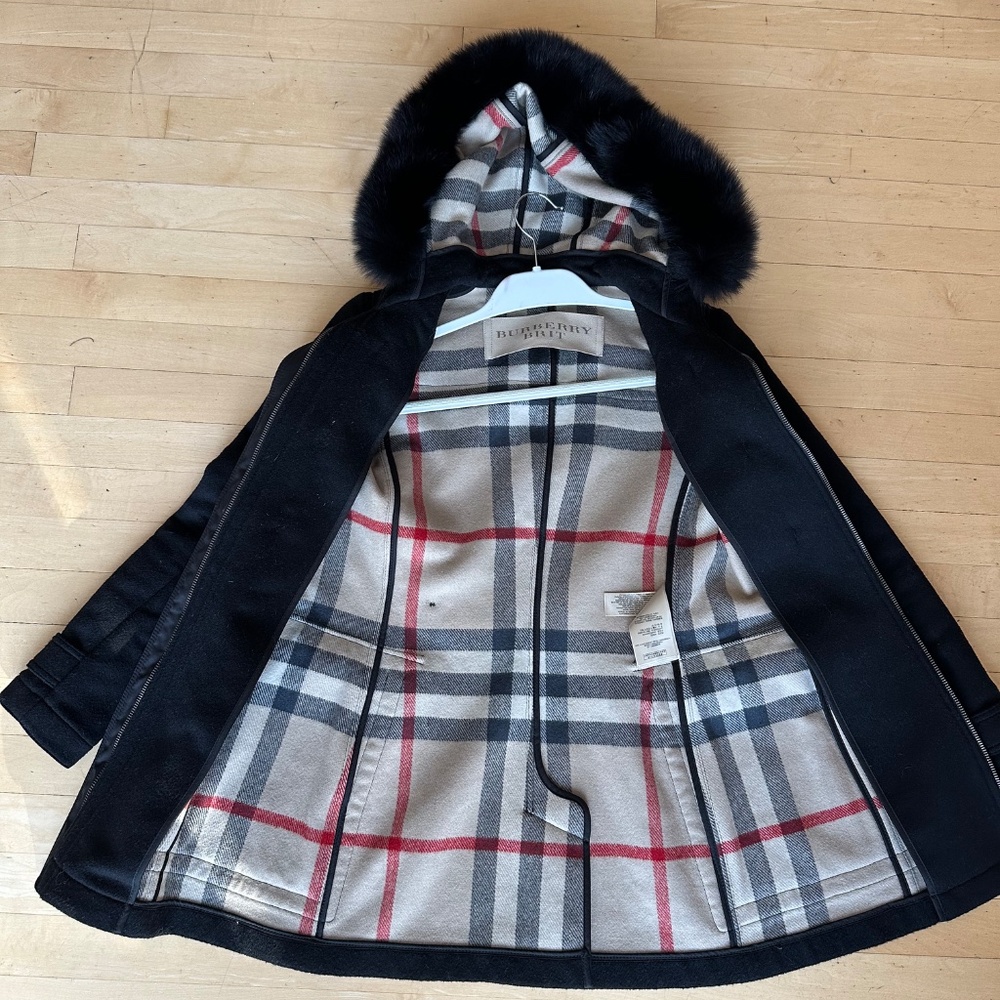Burberry Brit Black Wool Duffle Coat, Fur trim, 2.  GD1221 - Picture 2 of 7